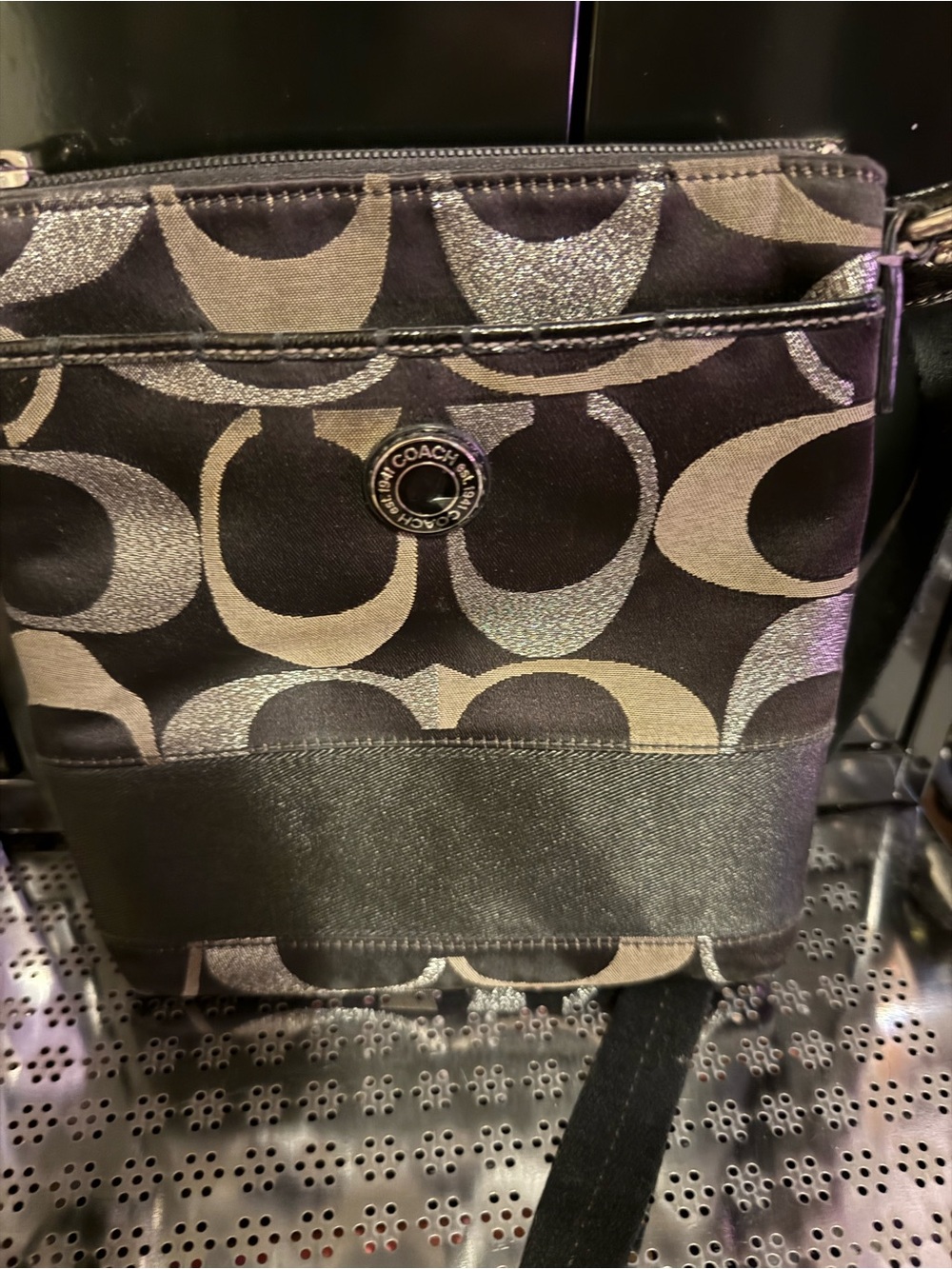 Coach Black and Metallic Gray Signature Crossbody